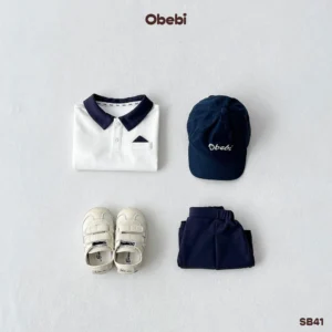 SB41 – Set Bộ Polo Cộc Tay Trẻ Em Đi Tiệc Bé Trai Hình Thêu Chữ Thương Hiệu Obebi