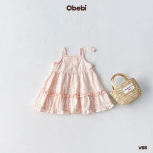 V68 – Váy hai dây babydoll bé gái mùa hè bèo nhún đáng yêu Obebi