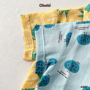 A567 – Áo sơ mi linen trẻ em mùa hè họa tiết dễ thương Obebi