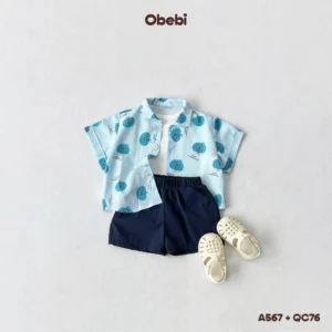 A567 – Áo sơ mi linen trẻ em mùa hè họa tiết dễ thương Obebi