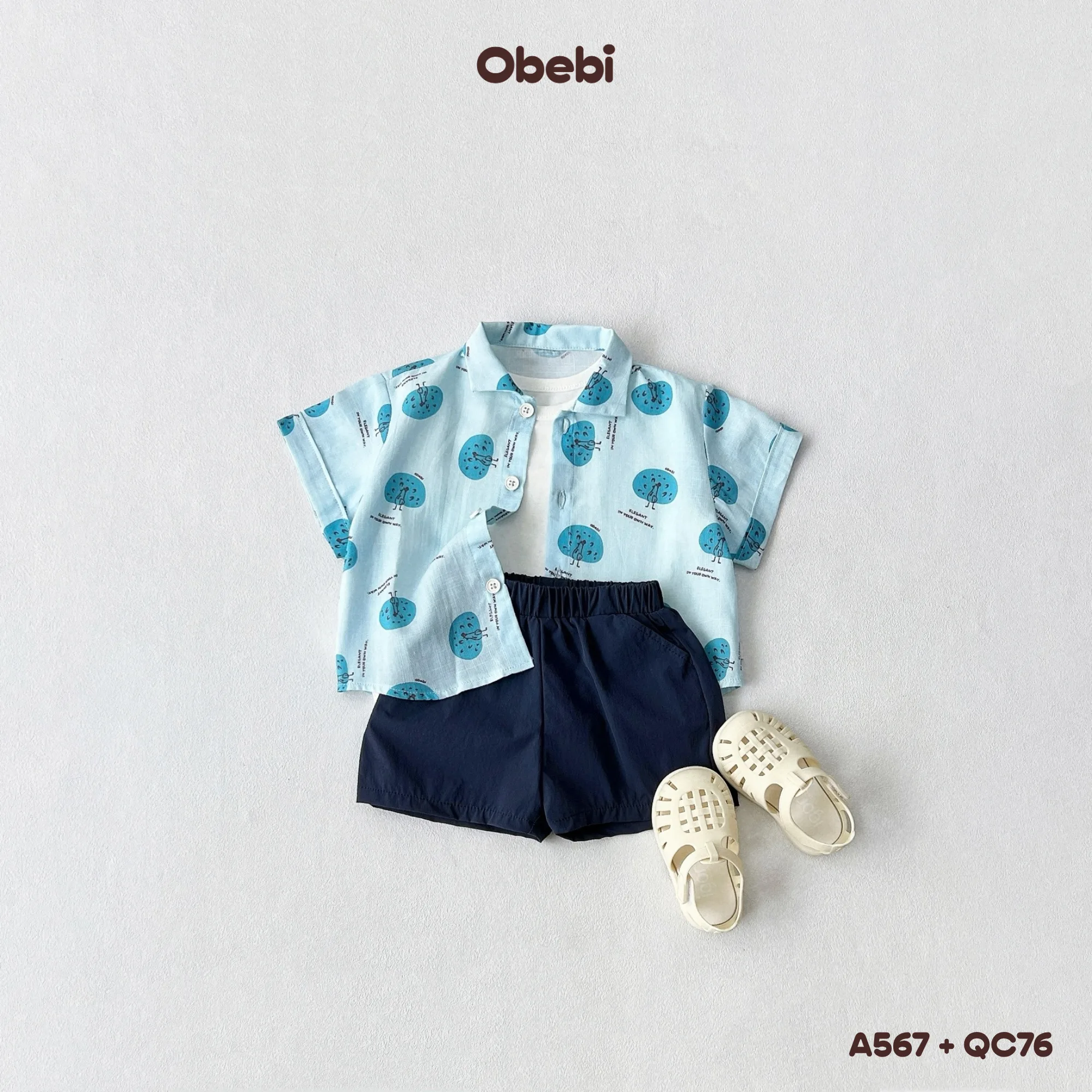 A567 – Áo sơ mi linen trẻ em mùa hè họa tiết dễ thương Obebi
