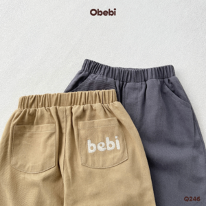 Q246 – Quần kaki trẻ em mùa hè mềm mại thêu túi Obebi