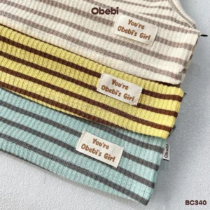 BC340 – Bộ cộc hai dây bé gái họa mùa hè tiết kẻ Obebi