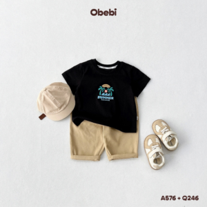 Q246 – Quần kaki trẻ em mùa hè mềm mại thêu túi Obebi