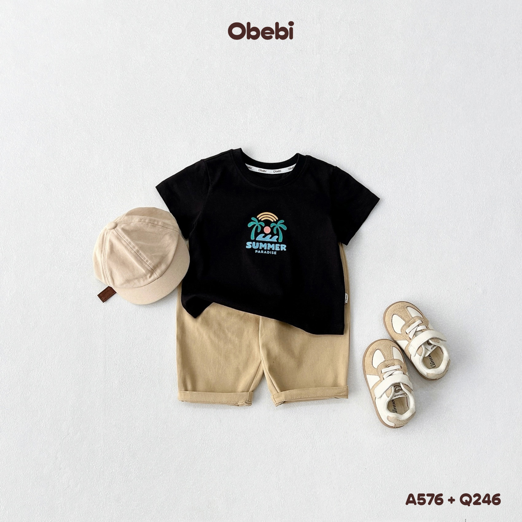 Q246 – Quần kaki trẻ em mùa hè mềm mại thêu túi Obebi