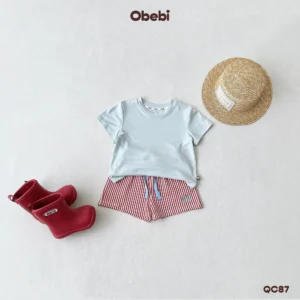 QC87 – Quần Đùi Trẻ Em Mùa Hè Kẻ Sọc Đi Biển Obebi