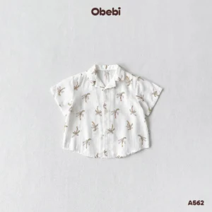 A562 – Áo sơ mi linen mùa hè in họa tiết đi biển Obebi