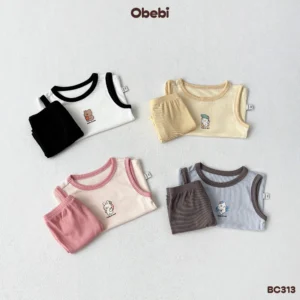 BC313 – Bộ ba lỗ phối màu, vải gân sợi tre Obebi