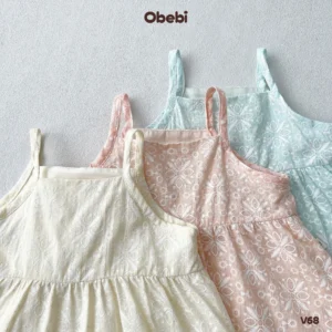 V68 – Váy hai dây babydoll bé gái mùa hè bèo nhún đáng yêu Obebi