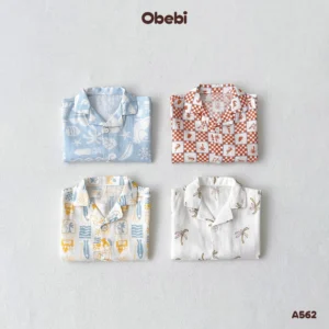 A562 – Áo sơ mi linen mùa hè in họa tiết đi biển Obebi