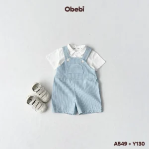 Y130 – Yếm Jean trẻ em mùa hè họa tiết kẻ thời trang Obebi