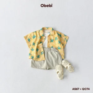 A567 – Áo sơ mi linen trẻ em mùa hè họa tiết dễ thương Obebi