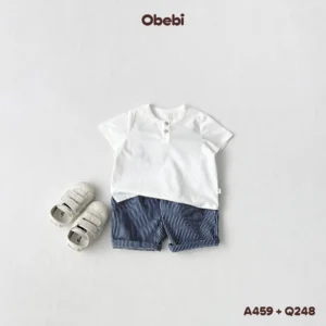 Q248 – Quần jean kẻ trẻ em mùa hè dáng xuông Obebi