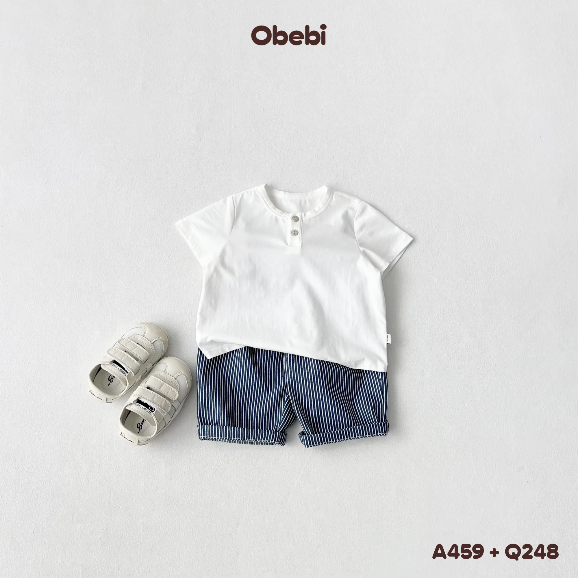 Q248 – Quần jean kẻ trẻ em mùa hè dáng xuông Obebi