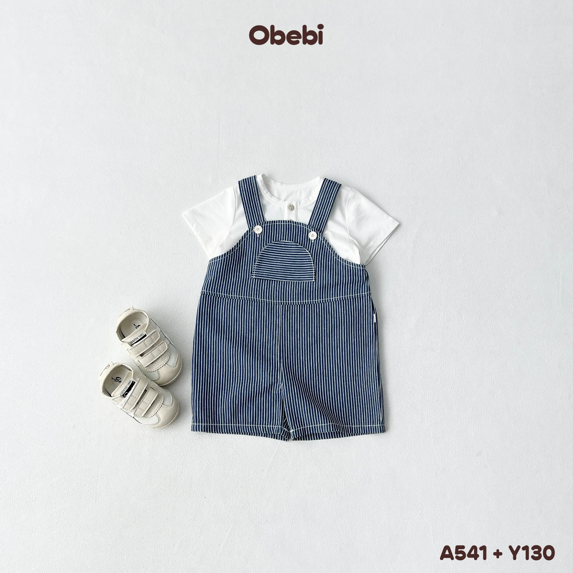 Y130 – Yếm Jean trẻ em mùa hè họa tiết kẻ thời trang Obebi