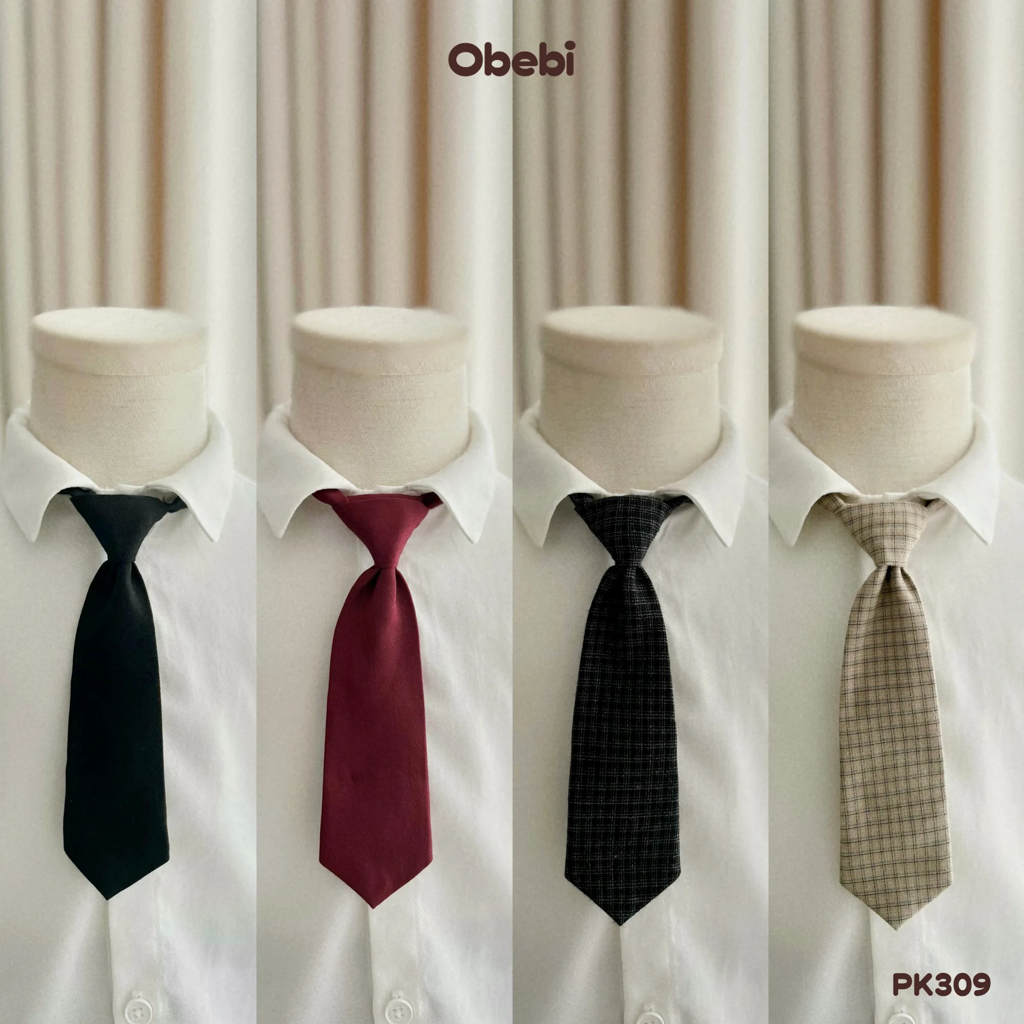 PK309 – Cà Vạt Thanh Lịch Trẻ Em Màu Trơn Và Kẻ Có Dây Chun Điều Chỉnh Obebi