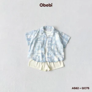 A562 – Áo sơ mi linen mùa hè in họa tiết đi biển Obebi