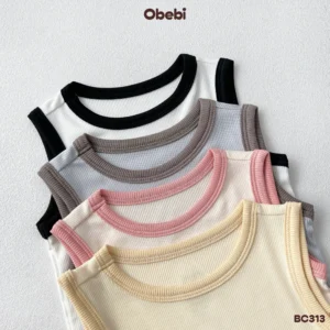 BC313 – Bộ ba lỗ phối màu, vải gân sợi tre Obebi