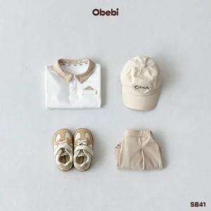 SB41 – Set Bộ Polo Cộc Tay Trẻ Em Đi Tiệc Bé Trai Hình Thêu Chữ Thương Hiệu Obebi