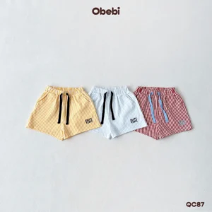 QC87 – Quần Đùi Trẻ Em Mùa Hè Kẻ Sọc Đi Biển Obebi
