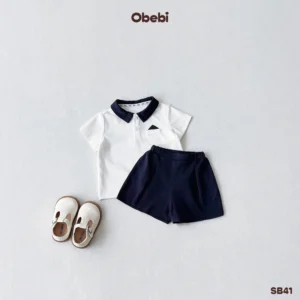 SB41 – Set Bộ Polo Cộc Tay Trẻ Em Đi Tiệc Bé Trai Hình Thêu Chữ Thương Hiệu Obebi