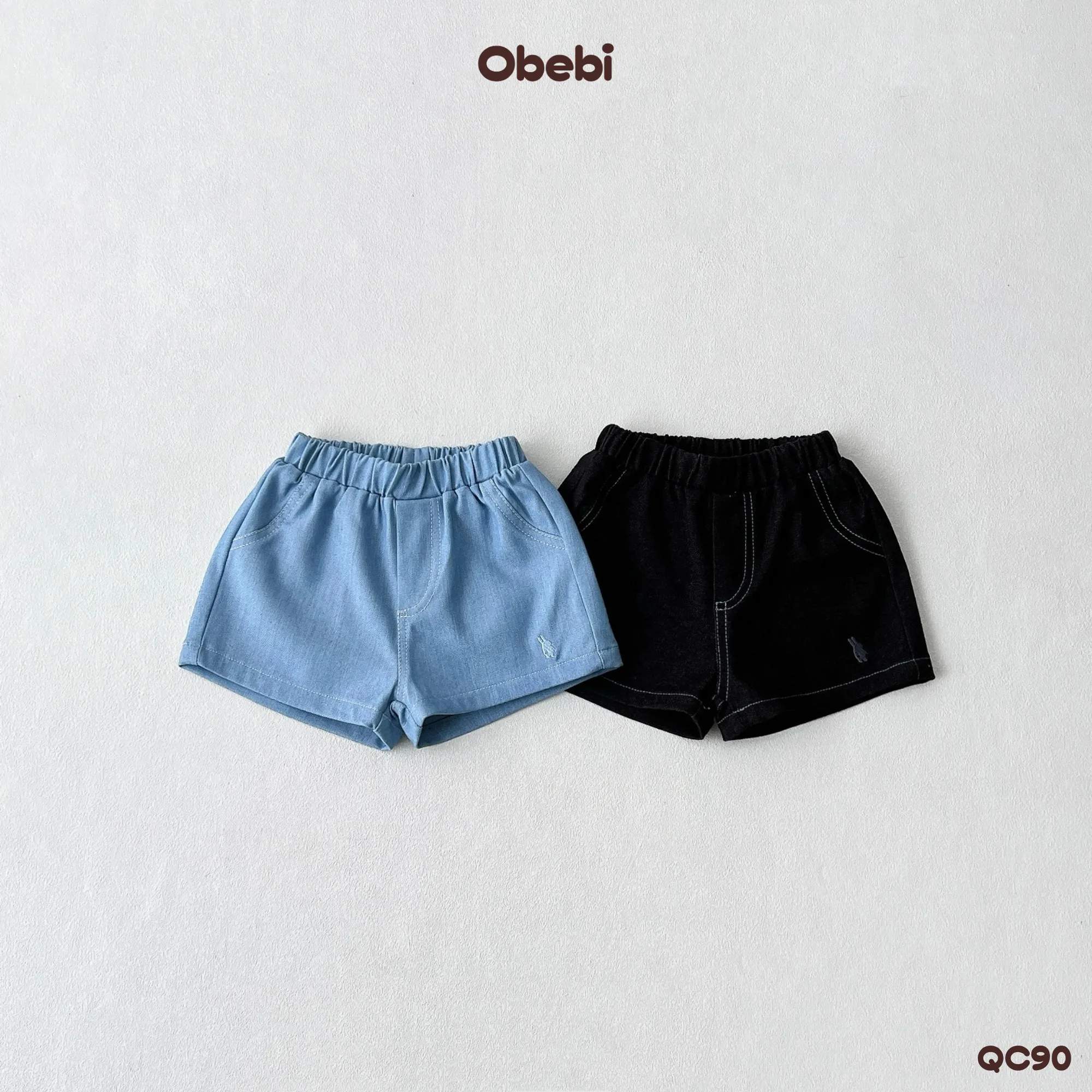 QC90 – Quần Jean Trẻ Em Mùa Hè Hình Thêu Con Thỏ Thương Hiệu Obebi