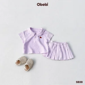 SB38 – Bộ Sơ Mi Cộc Tay Bé Gái Mùa Hè Chân Váy Xếp Ly Obebi