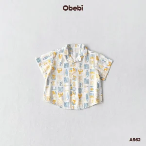 A562 – Áo sơ mi linen mùa hè in họa tiết đi biển Obebi
