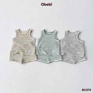 BC373 – Bộ ba lỗ trẻ em mùa hè họa tiết kẻ ngang Obebi