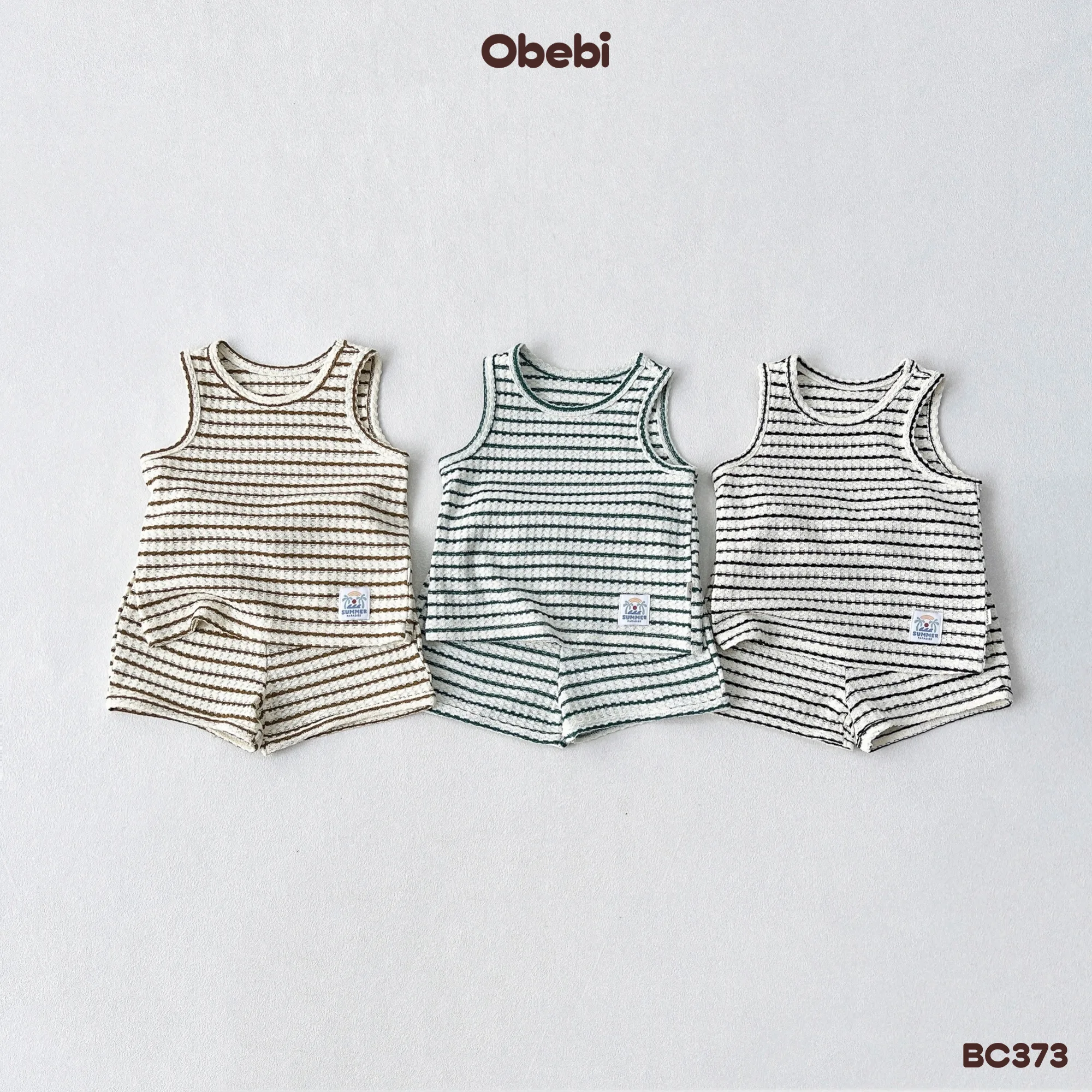 BC373 – Bộ ba lỗ trẻ em mùa hè họa tiết kẻ ngang Obebi