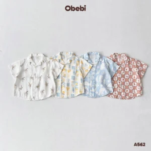 A562 – Áo sơ mi linen mùa hè in họa tiết đi biển Obebi