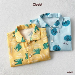 A567 – Áo sơ mi linen trẻ em mùa hè họa tiết dễ thương Obebi