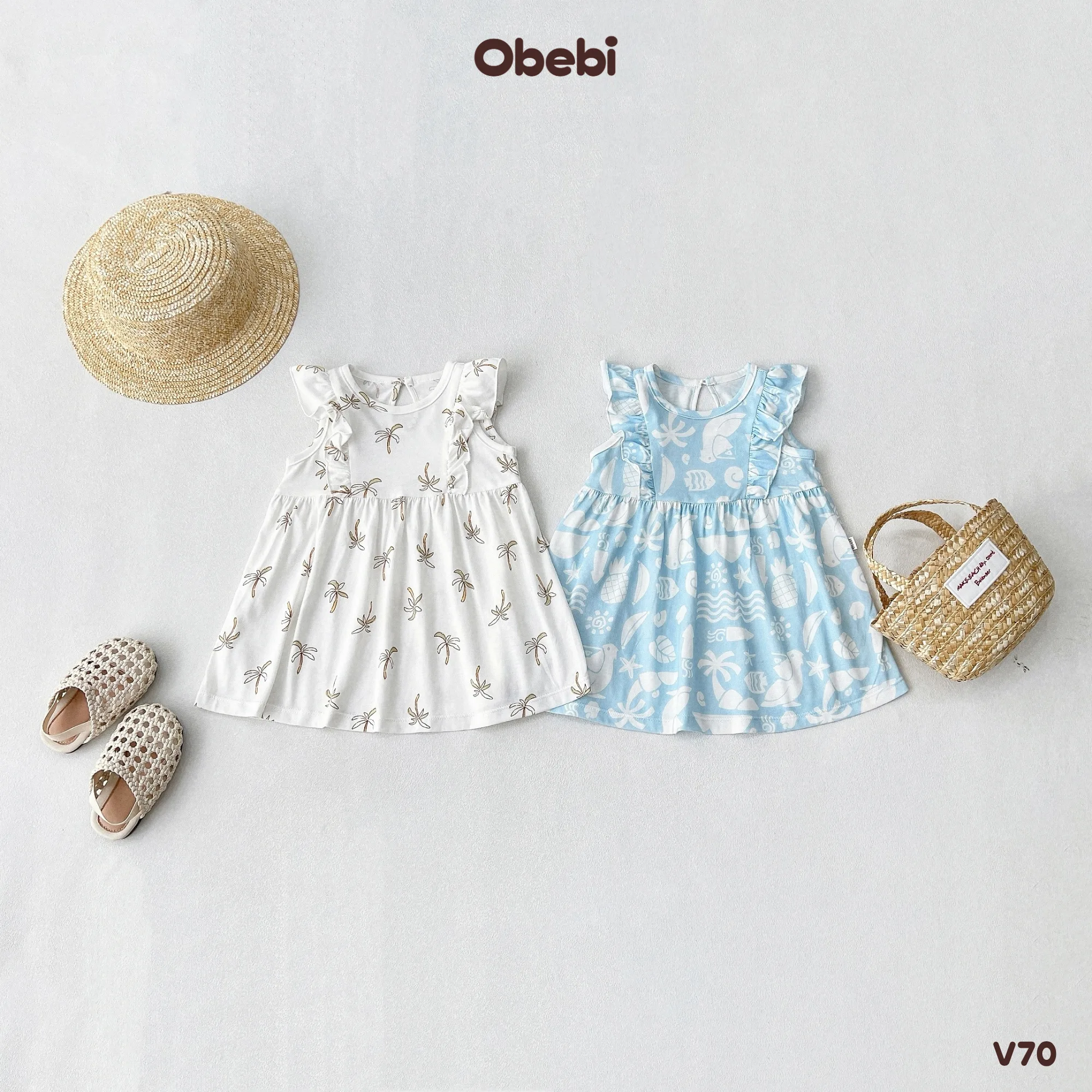 V70 – Váy Bé Gái Mùa Hè Vải Cotton Mềm Mịn Có Họa Tiết In Đặc Sắc Mùa Hè Obebi