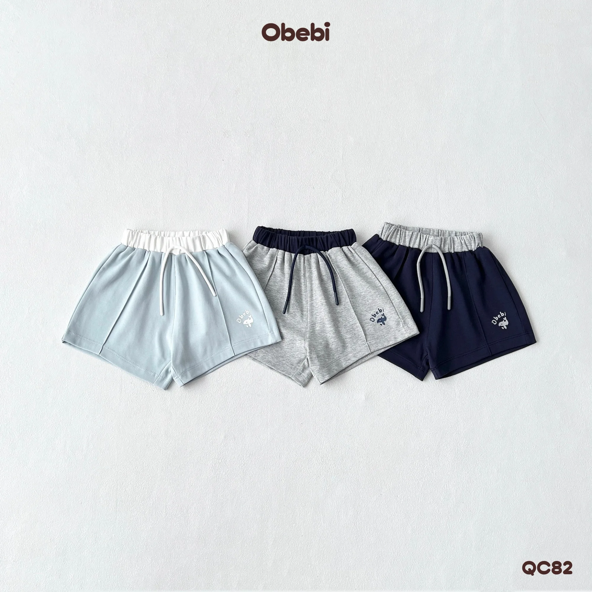 QC82 – Quần Sooc đùi vải cotton in hình cá heo vui nhộn mùa hè Obebi