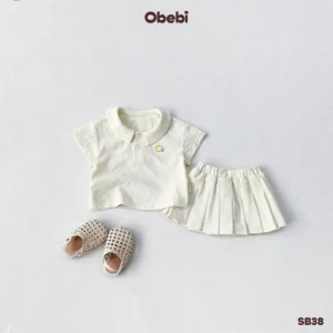 SB38 – Bộ Sơ Mi Cộc Tay Bé Gái Mùa Hè Chân Váy Xếp Ly Obebi