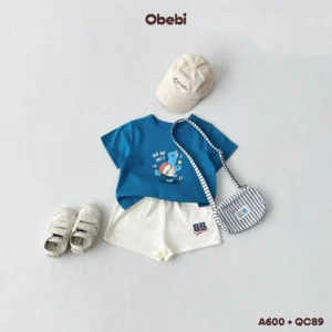 A600 – Áo Thun Trẻ Em Cộc Tay Mùa Hè Họa Tiết Đội Cổ Vũ Khủng Long Obebi
