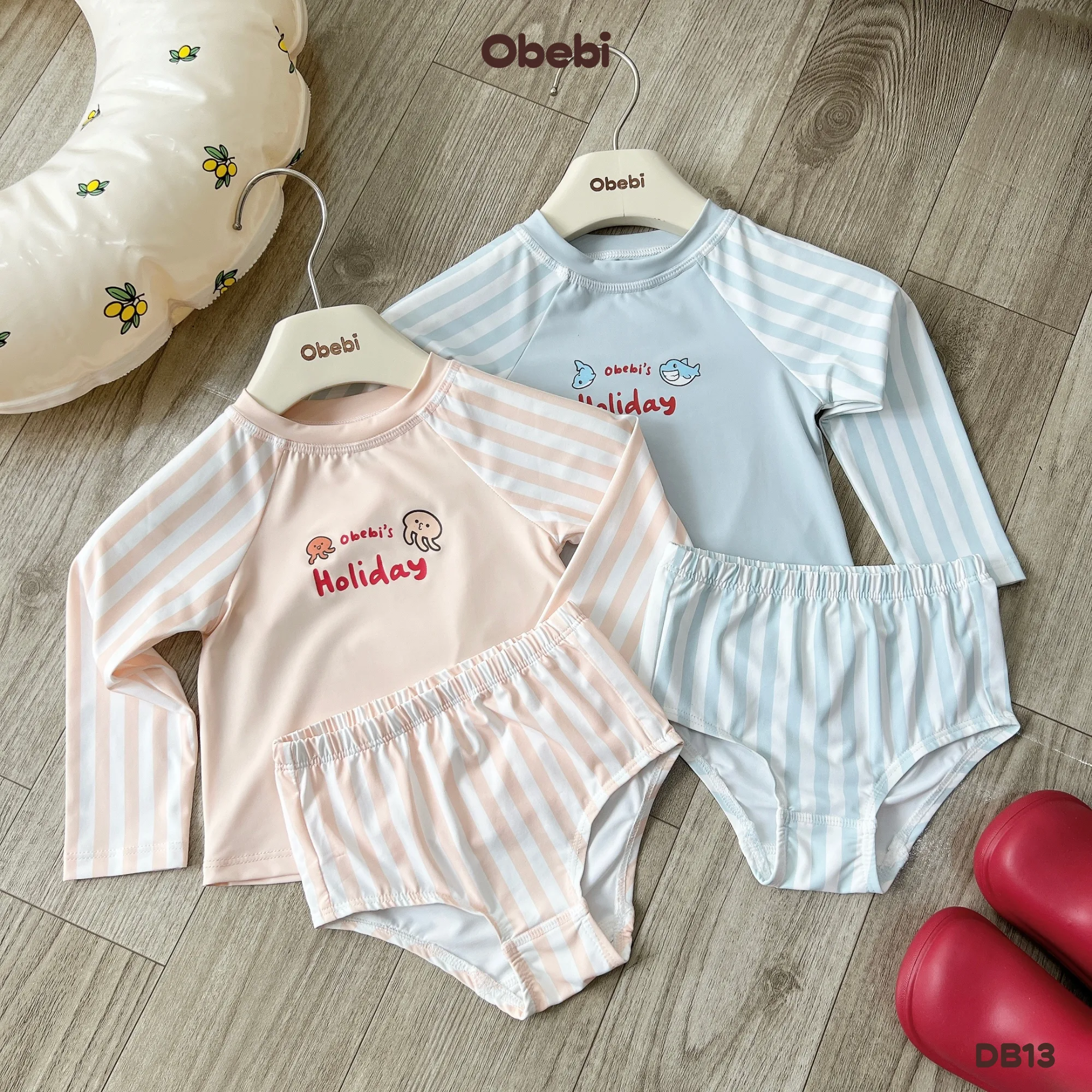 DB13 – Đồ bơi rời trẻ em mùa hè chống nắng họa tiết kẻ Obebi