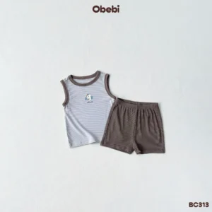 BC313 – Bộ ba lỗ phối màu, vải gân sợi tre Obebi