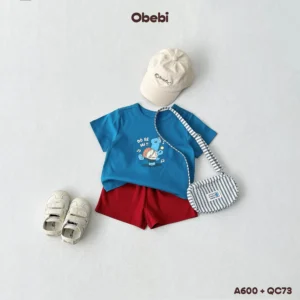 A600 – Áo Thun Trẻ Em Cộc Tay Mùa Hè Họa Tiết Đội Cổ Vũ Khủng Long Obebi