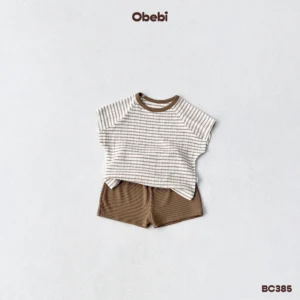 BC385 – Bộ cộc trẻ em mùa hè áo kẻ ngang tay rơi Obebi