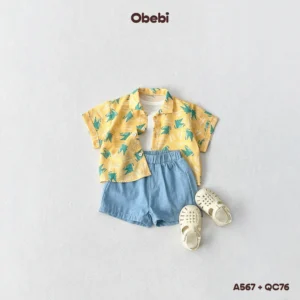 A567 – Áo sơ mi linen trẻ em mùa hè họa tiết dễ thương Obebi