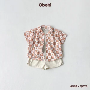 A562 – Áo sơ mi linen mùa hè in họa tiết đi biển Obebi