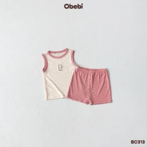 BC313 – Bộ ba lỗ phối màu, vải gân sợi tre Obebi