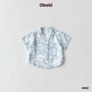 A562 – Áo sơ mi linen mùa hè in họa tiết đi biển Obebi