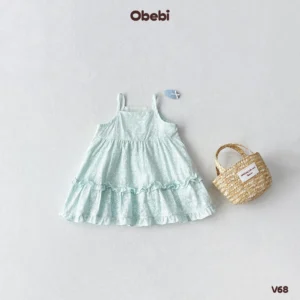 V68 – Váy hai dây babydoll bé gái mùa hè bèo nhún đáng yêu Obebi