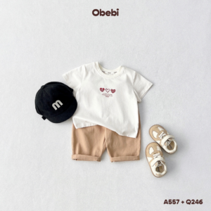 Q246 – Quần kaki trẻ em mùa hè mềm mại thêu túi Obebi