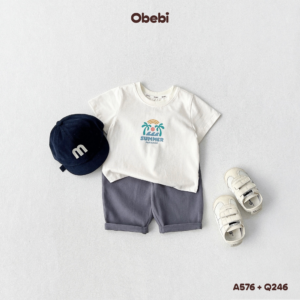 Q246 – Quần kaki trẻ em mùa hè mềm mại thêu túi Obebi