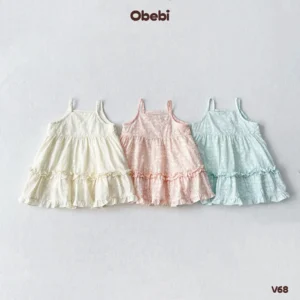 V68 – Váy hai dây babydoll bé gái mùa hè bèo nhún đáng yêu Obebi