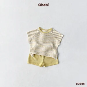 BC385 – Bộ cộc trẻ em mùa hè áo kẻ ngang tay rơi Obebi