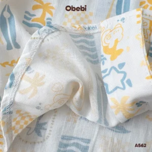 A562 – Áo sơ mi linen mùa hè in họa tiết đi biển Obebi